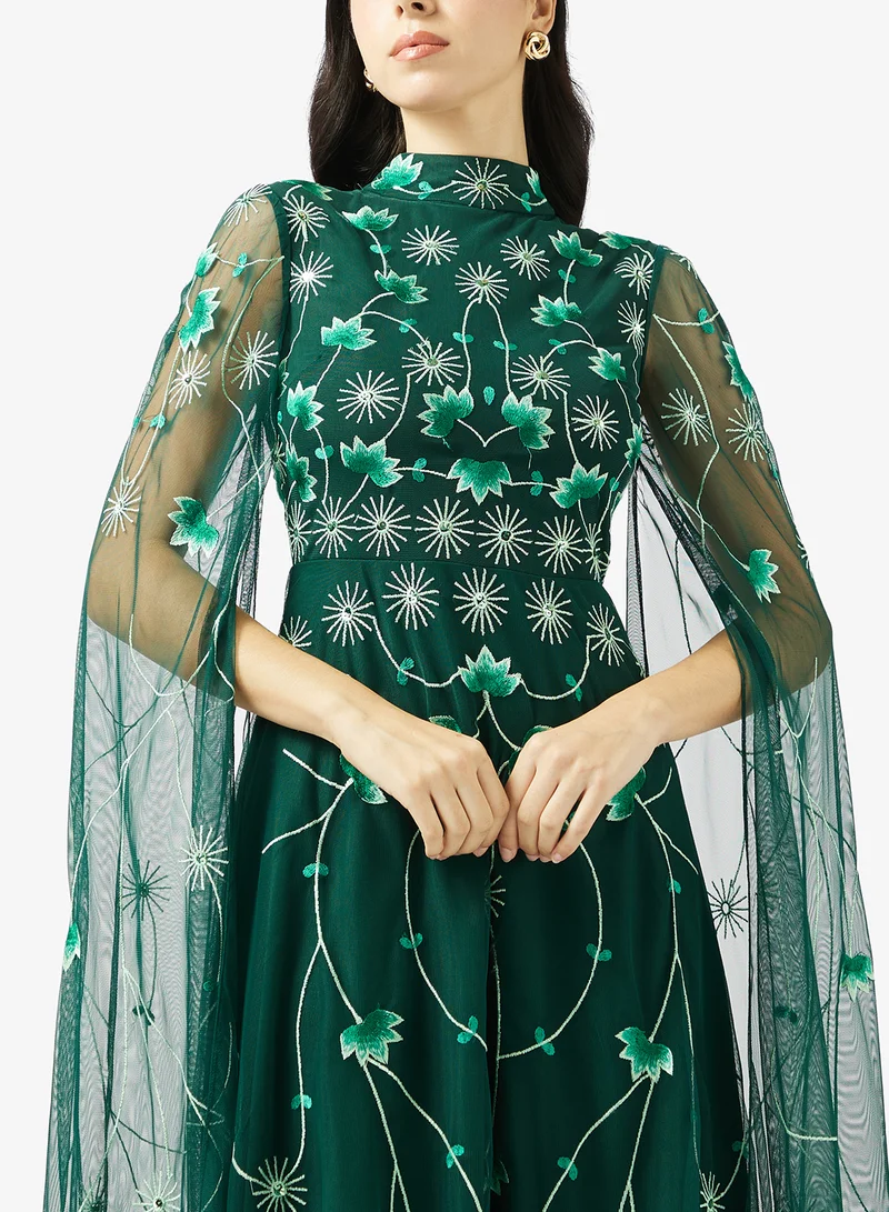 Frock And Frill  Embellished Cape Sleeve Maxi Dress for Women | Best Price UAE